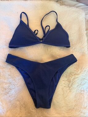 Abercrombie & Fitch Deep Blue Textured Triangle Bikini